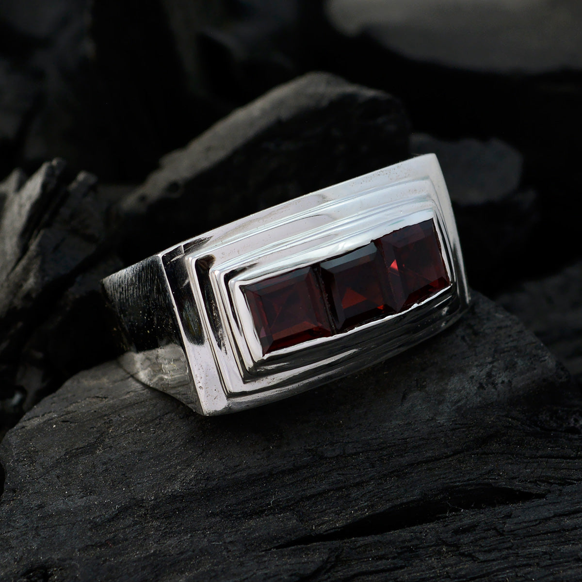 Garnet Trilogy German Silver Red Gemstones Statement Ethnic Ring Jewelry