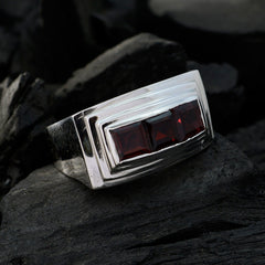 Garnet Trilogy German Silver Red Gemstones Statement Ethnic Ring Jewelry
