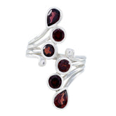 Garnet Hexa French 925 Sterling Silver Red Gemstone Versatile Trendy Ring Jewelry