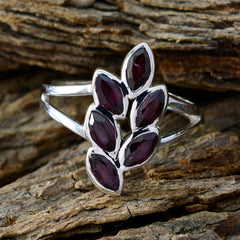 Garnet Hexa Indian 925 Silver Red Gems Slim Boho Ring Jewellery