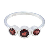 Garnet Trilogy Korean 925 Sterling Silver Red Gemstone Dainty Trendy Ring Jewelry