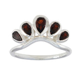 Garnet Penta German 925 Sterling Silver Red Gemstones Slim Romantic Ring Jewelry