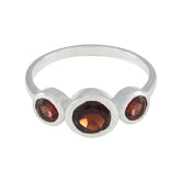 Garnet Trilogy Korean Sterling Silver Red Gemstones Whisper thin Contemporary Ring Jewelry