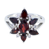 Garnet Hepta African Silver Red Gemstone Featherlight Floral Ring Jewelry