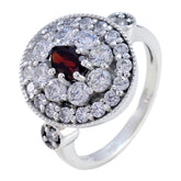 Garnet Halo Moroccan Sterling Silver Red Gemstone Minimal Cultural Ring Jewellery
