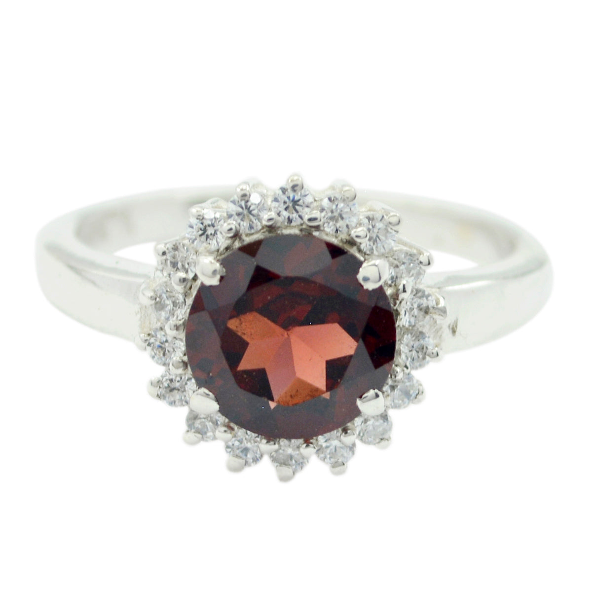 Garnet Halo Russian Silver Red Gemstones Slim Fairytale Ring Jewelry