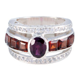 Garnet Halo French 925 Silver Red Gems Edgy Modern Ring Jewellery