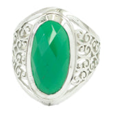Green Onyx Solitaire Spanish 925 Sterling Silver Green Gemstone Mid weight Filigree Ring Jewellery