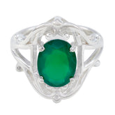 Green Onyx Solitaire Russian 925 Sterling Silver Green Gemstone Tiny Traditional Ring Jewelry