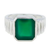 Green Onyx Solitaire Moroccan 925 Sterling Silver Green Gems Mid weight Signet Ring Jewellery