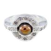 Pearl Halo Indian 925 Sterling Silver White Gemstone Mid weight Contemporary Ring Jewellery