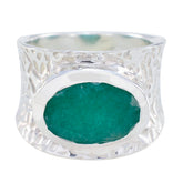 Indian Emerald Solitaire Moroccan Sterling Silver Green Gemstones Essential engravings Ring Jewellery