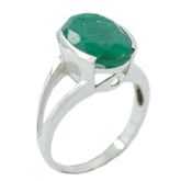 Indian Emerald Solitaire Indian 92.5 Silver Green Gemstones Mid weight Luxurious Ring Jewellery