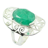 Indian Emerald Solitaire Russian 92.5 Silver Green Gems Classic Art Deco Ring Jewellery