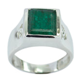 Indian Emerald Solitaire French 925 Sterling Silver Green Gemstones Edgy Signet Ring Jewellery
