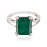 Indian Emerald Solitaire Egyptian 92.5 Silver Green Gemstones Minimal Boho Ring Jewellery