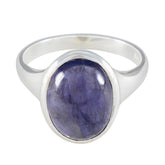 Iolite Solitaire African Silver Blue Gemstones Minimal Ethnic Ring Jewelry