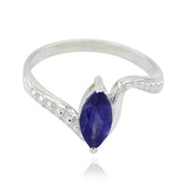 Iolite Solitaire Turkish 925 Silver Blue Gems Whisper thin Trendy Ring Jewelry