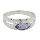 Iolite Solitaire Indian Sterling Silver Blue Gems Slim Trendy Ring Jewellery