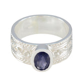Iolite Solitaire Indian 92.5 Silver Blue Gems Mid weight Art Deco Ring Jewelry