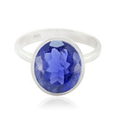 Iolite Solitaire Egyptian 925 Sterling Silver Blue Gems Minimal Trendy Ring Jewellery