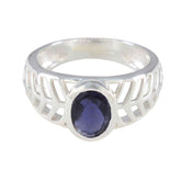 Iolite Solitaire Egyptian Silver Blue Gems Minimal Art Deco Ring Jewelry