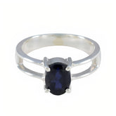 Iolite Solitaire French 92.5 Silver Blue Gemstones Tiny Abstract Ring Jewelry