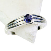 Iolite Solitaire Korean 925 Silver Blue Gems Dainty Trendy Ring Jewelry