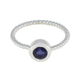 Iolite Solitaire American 925 Sterling Silver Blue Gems Delicate Graceful Ring Jewelry