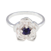 Iolite Solitaire French Sterling Silver Blue Gemstones Tiny Floral Ring Jewellery