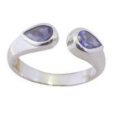 Iolite Toi et Moi Turkish 92.5 Silver Blue Gemstone Delicate Trendy Ring Jewelry