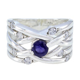 Iolite Halo French Sterling Silver Blue Gemstone Eye catching Modern Ring Jewelry