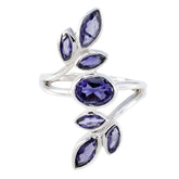 Iolite Hepta German 925 Silver Blue Gemstone Classic Leafy Ring Jewellery