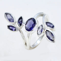 Iolite Hepta German 925 Silver Blue Gemstone Classic Leafy Ring Jewellery