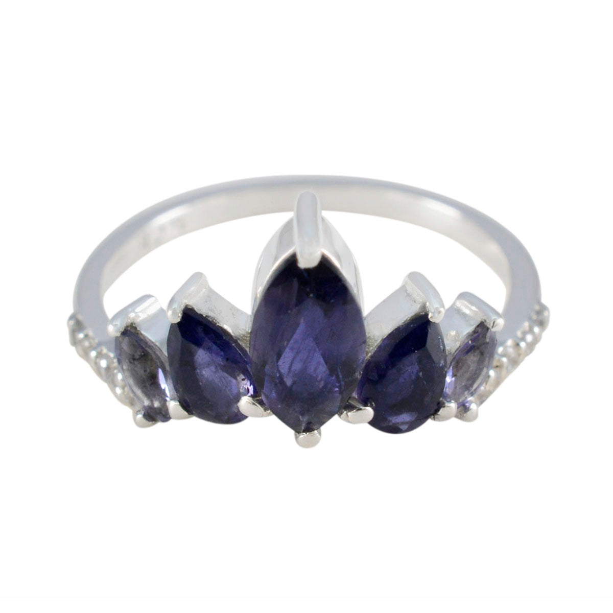 Iolite Penta Korean Silver Blue Gems Elegant crown Ring Jewelry