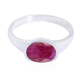 Indian Ruby Solitaire Korean Silver Red Gemstones Dainty Contemporary Ring Jewelry