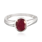 Indian Ruby Solitaire Indian Silver Red Gemstones Slim Traditional Ring Jewelry