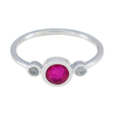 Indian Ruby Trilogy Turkish 925 Sterling Silver Red Gemstones Elegant Trendy Ring Jewelry