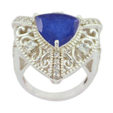 Indian Blue Sapphire Halo Egyptian Sterling Silver Blue Gems Statement Filigree Ring Jewellery