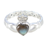 Labradorite Solitaire Egyptian Sterling Silver Gray Gemstone Tiny valentine Ring Jewellery