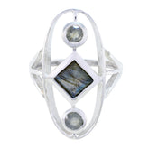 Labradorite Trilogy African Silver Gray Gemstone Slim Luxurious Ring Jewellery