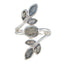 Labradorite Hepta Russian 925 Sterling Silver Gray Gemstones Mid weight Leafy Ring Jewellery