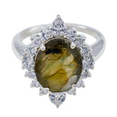 Labradorite Halo Russian Silver Gray Gemstones Eye catching Trendy Ring Jewellery