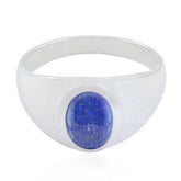 Lapis Lazuli Solitaire Egyptian 92.5 Silver Blue Gemstone Minimal Traditional Ring Jewelry