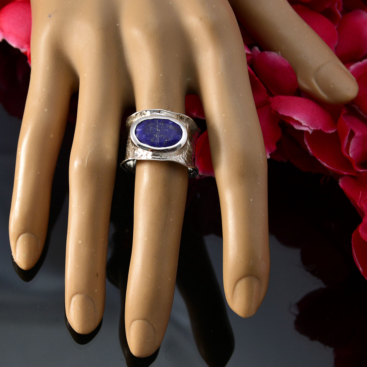 Lapis Lazuli Solitaire German Silver Blue Gems Edgy Oversized Band Jewelry