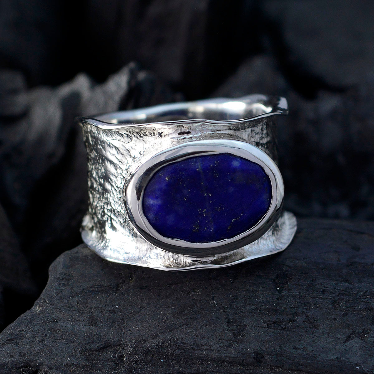 Lapis Lazuli Solitaire German Silver Blue Gems Edgy Oversized Band Jewelry