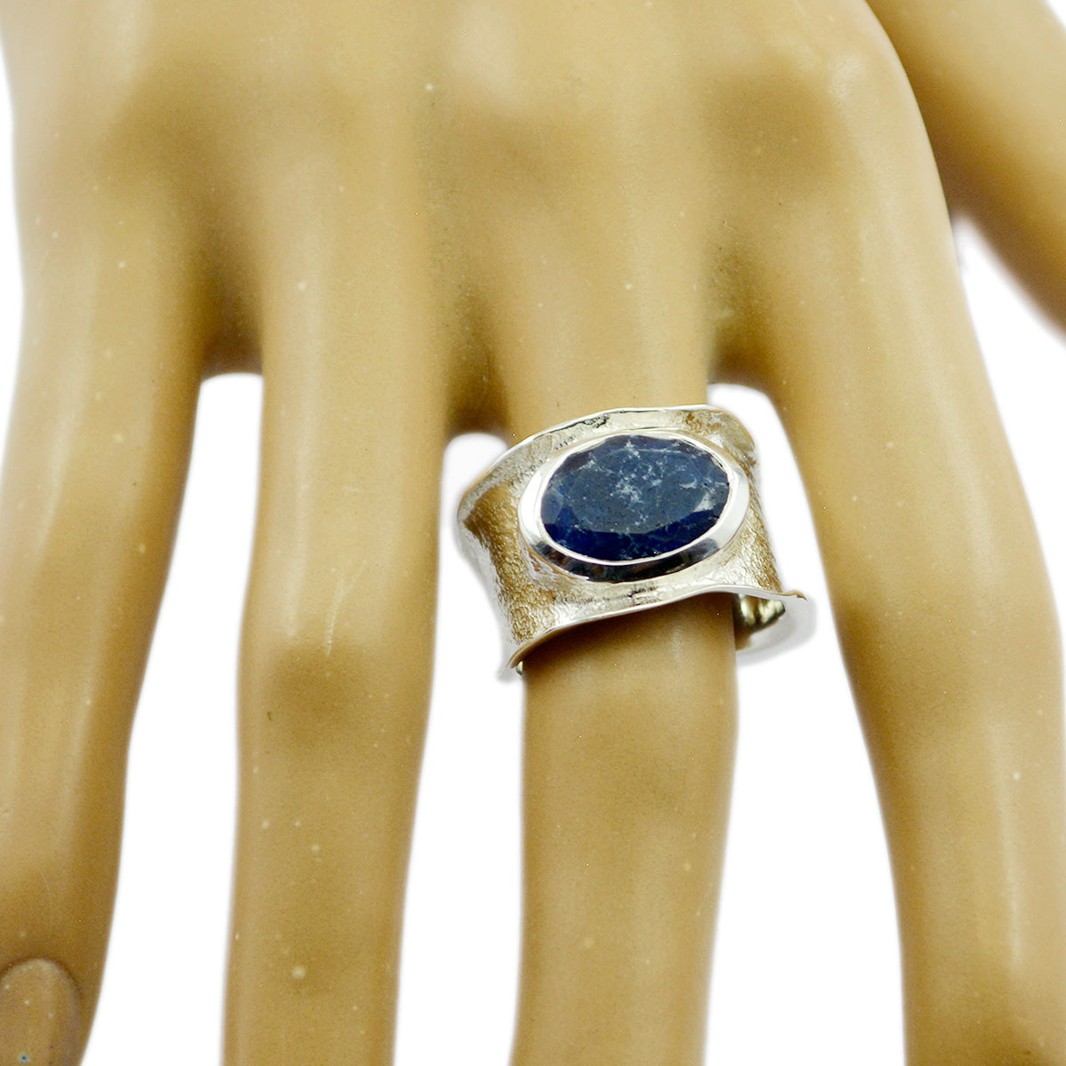 Lapis Lazuli Solitaire German Silver Blue Gems Edgy Oversized Band Jewelry