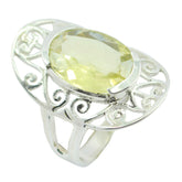 Lemon Quartz Solitaire Moroccan 925 Sterling Silver Yellow Gemstone Classic Art Deco Ring Jewelry