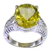 Lemon Quartz Solitaire Russian Silver Yellow Gemstone Classic Glamorous Ring Jewelry