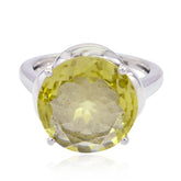 Lemon Quartz Solitaire Russian 925 Sterling Silver Yellow Gemstones Minimal Feminine Ring Jewelry